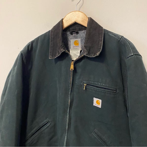 Vintage Carhartt Detroit Jacket Blanket Lined Forrest Green USA Mens 42R M / L - Picture 3 of 14